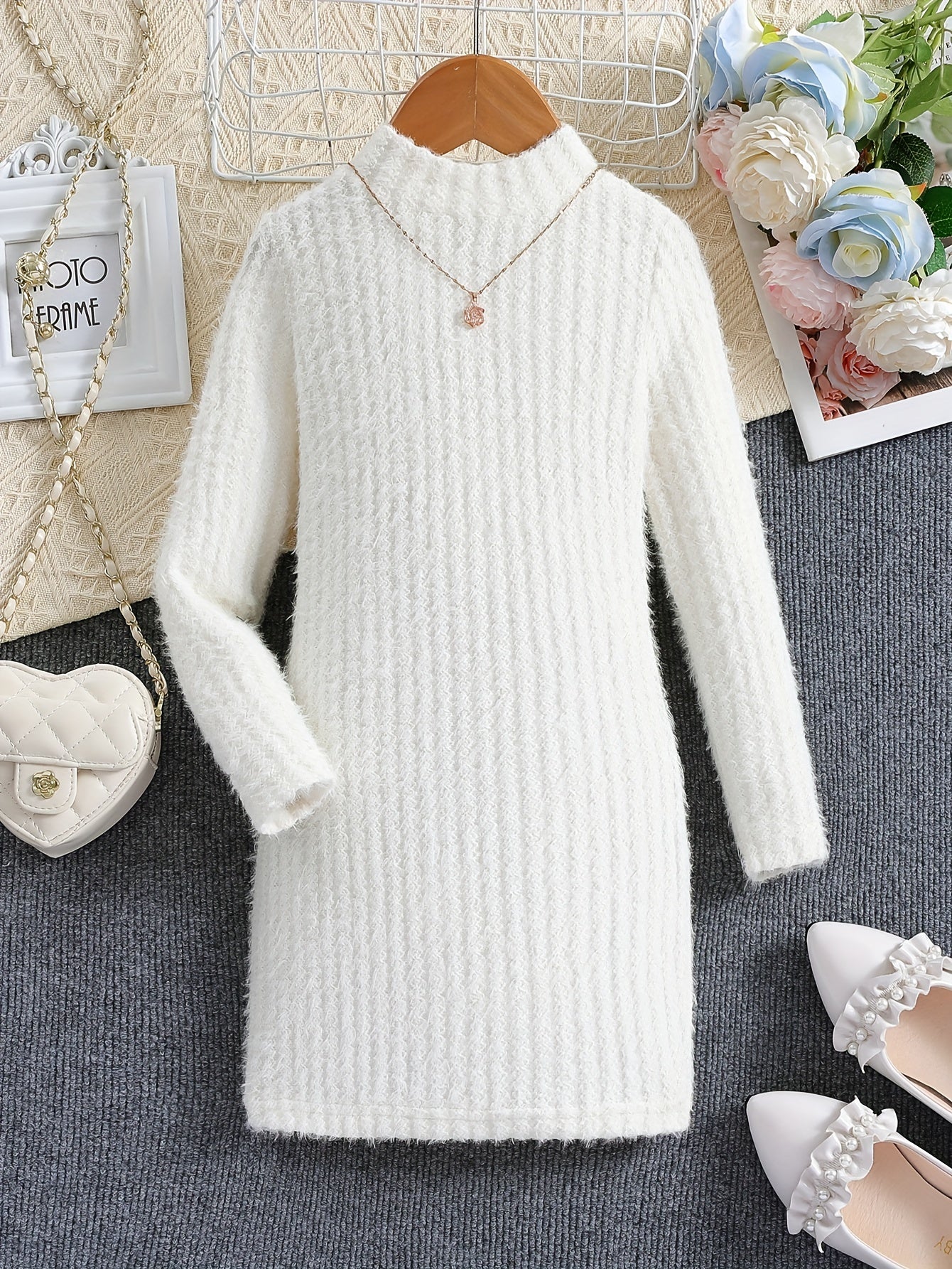 Elegant Solid Long Sleeve Dress, Comfy Warm, Fall Winter Party Dress