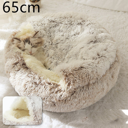 2 In 1 Dog And Cat Bed Pet Winter Bed Round Plush Warm Bed House Soft Long Plush Pets Bed Pet Products - Hiccupzz