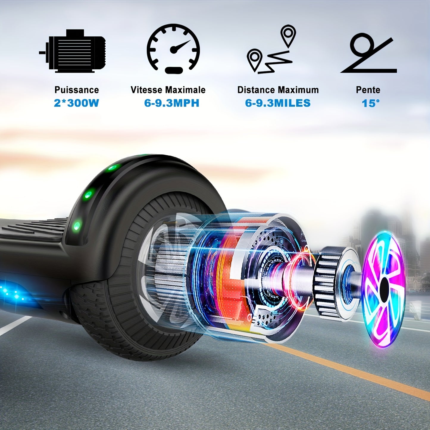 SISIGAD Wireless Hoverboard, 6.5" Listed Two Wheel Self Balancing Electric Scooter with LED Lights, Black - Hiccupzz