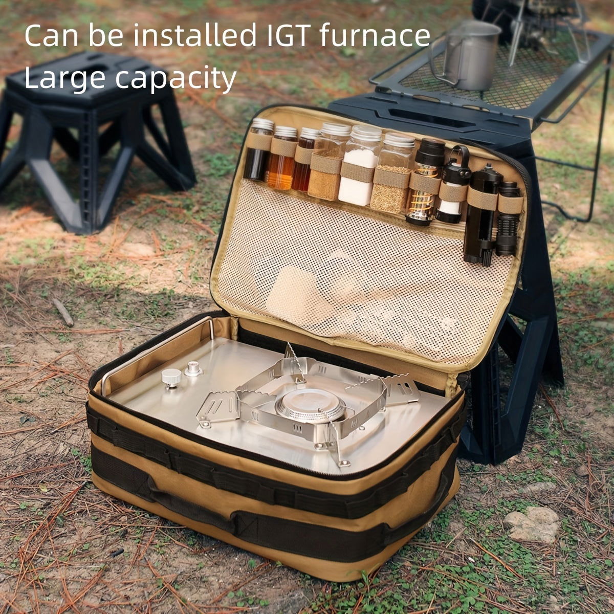 15L Large Capacity Outdoor Cooking Utensils Storage Bag with Picnic Pot & Gas Canister Holder - Hiccupzz