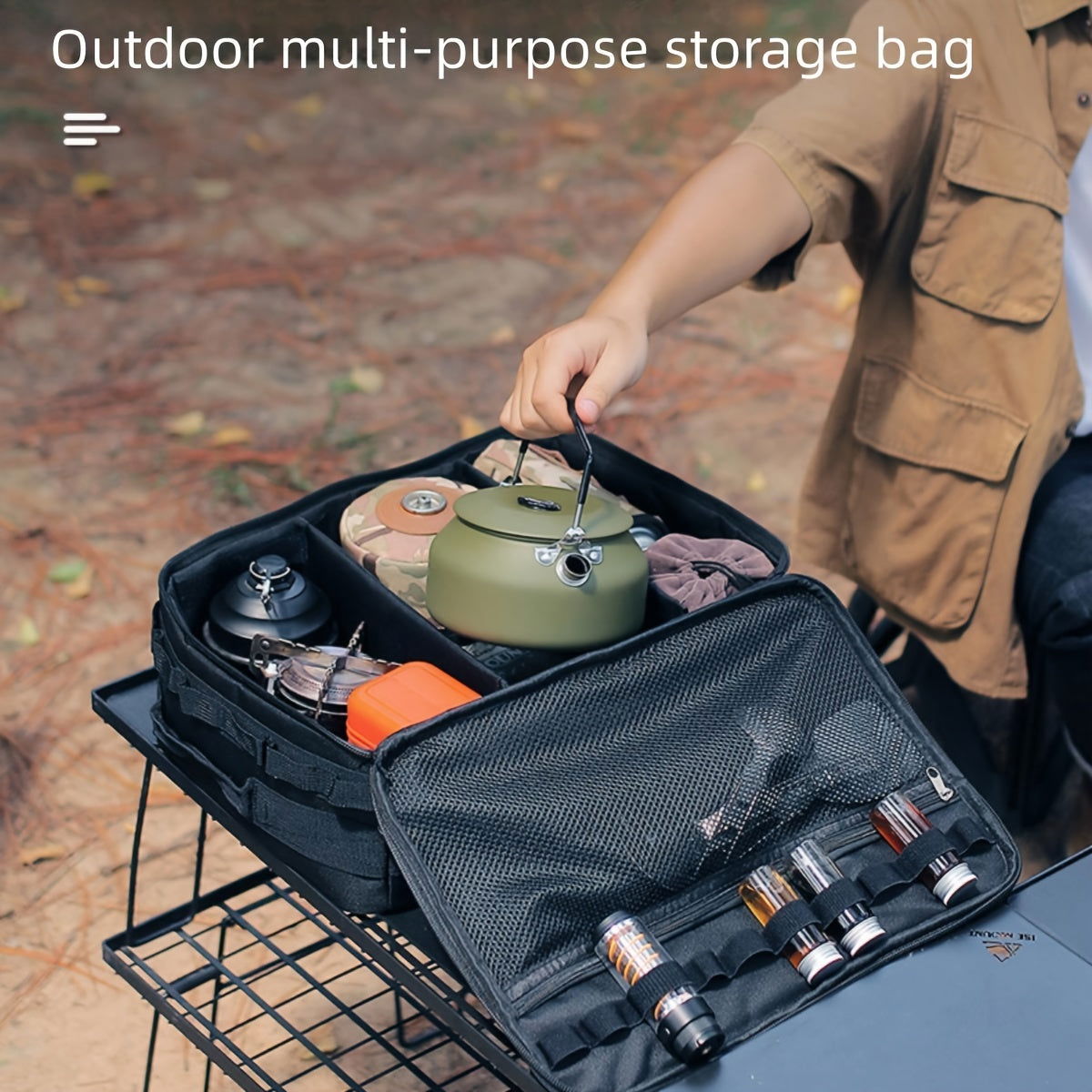15L Large Capacity Outdoor Cooking Utensils Storage Bag with Picnic Pot & Gas Canister Holder - Hiccupzz