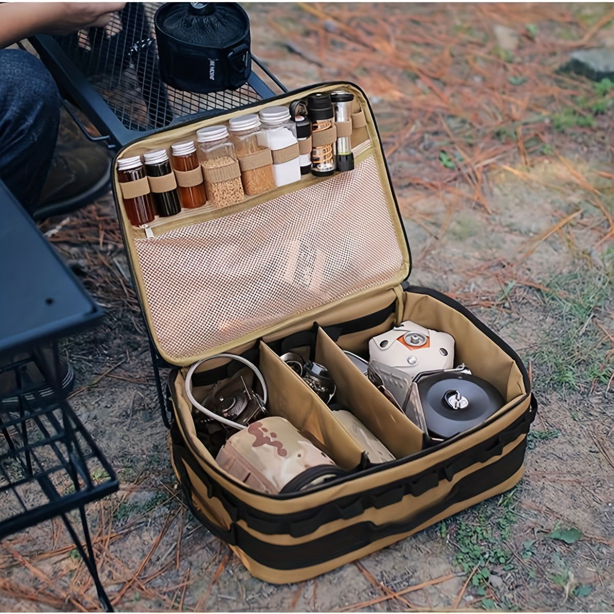 15L Large Capacity Outdoor Cooking Utensils Storage Bag with Picnic Pot & Gas Canister Holder - Hiccupzz