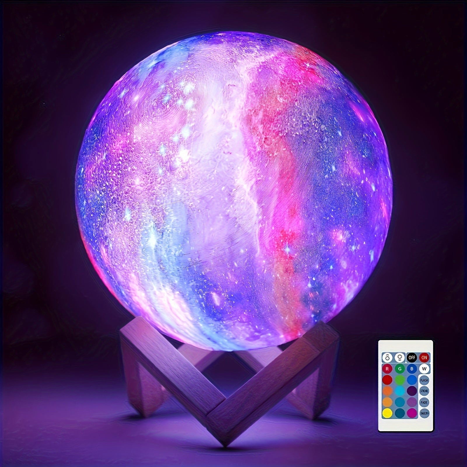 16-Color Remote Control 3D LED Moon Lamp with Stand, USB Night Light for Bedroom Decor, 5.98 Inch - Hiccupzz