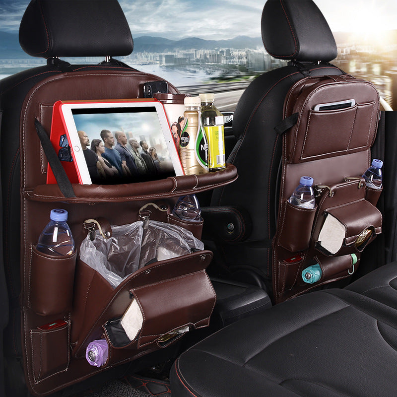 Luxury PU Leather Car Backseat Organizer with Foldable Table – Multi-Functional Car Seat Storage.