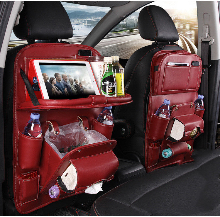Luxury PU Leather Car Backseat Organizer with Foldable Table – Multi-Functional Car Seat Storage.