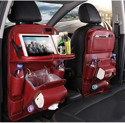 Luxury PU Leather Car Backseat Organizer with Foldable Table – Multi-Functional Car Seat Storage.