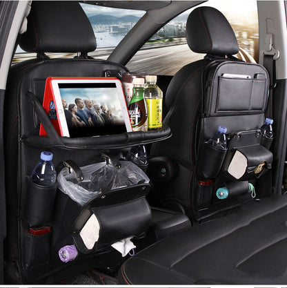 Luxury PU Leather Car Backseat Organizer with Foldable Table – Multi-Functional Car Seat Storage.