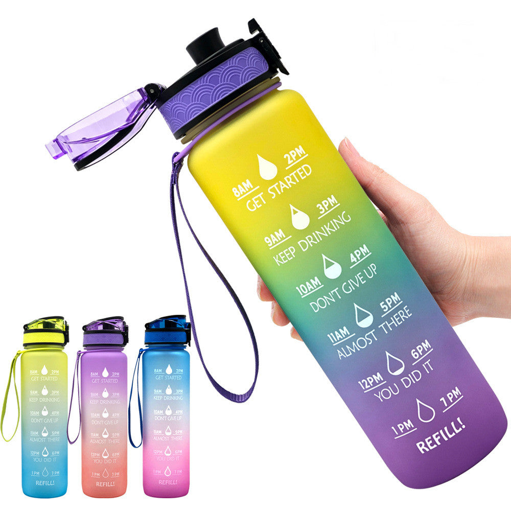 1L Tritan Water Bottle With Time Marker Bounce Cover Leakproof Cup For Sports Fitness