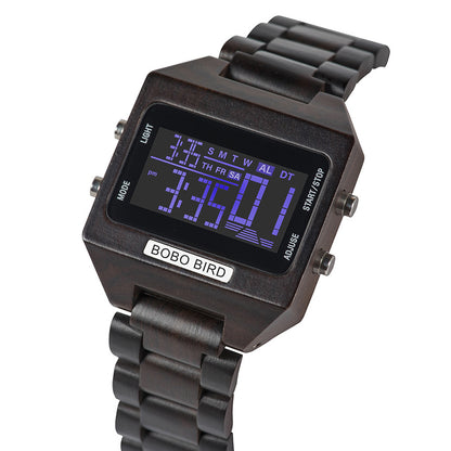 Bobbird Watch Men'S 4-Color Led Alarm Clock Electronic Clock Date Week Display Re Record - Hiccupzz