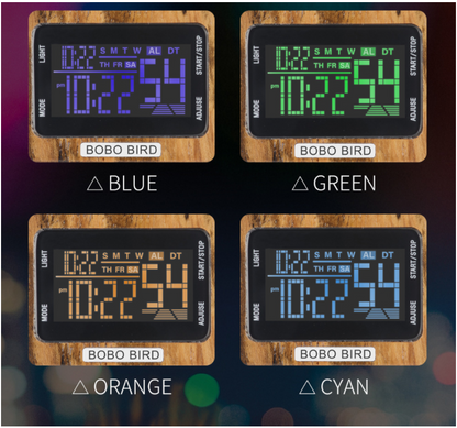 Bobbird Watch Men'S 4-Color Led Alarm Clock Electronic Clock Date Week Display Re Record - Hiccupzz