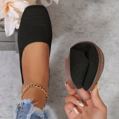 Women's Breathable Square Toe Slip-On Flats, Lightweight & Comfortable Casual Shoes - Hiccupzz