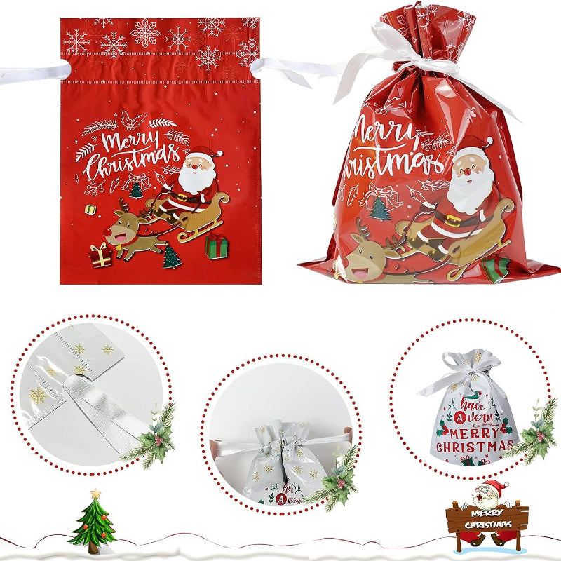 1 juego de bolsas de regalo navideñas: bolsas de dulces con cordón para decoraciones y regalos de fiesta