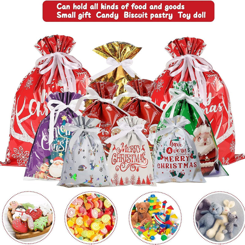 1 juego de bolsas de regalo navideñas: bolsas de dulces con cordón para decoraciones y regalos de fiesta