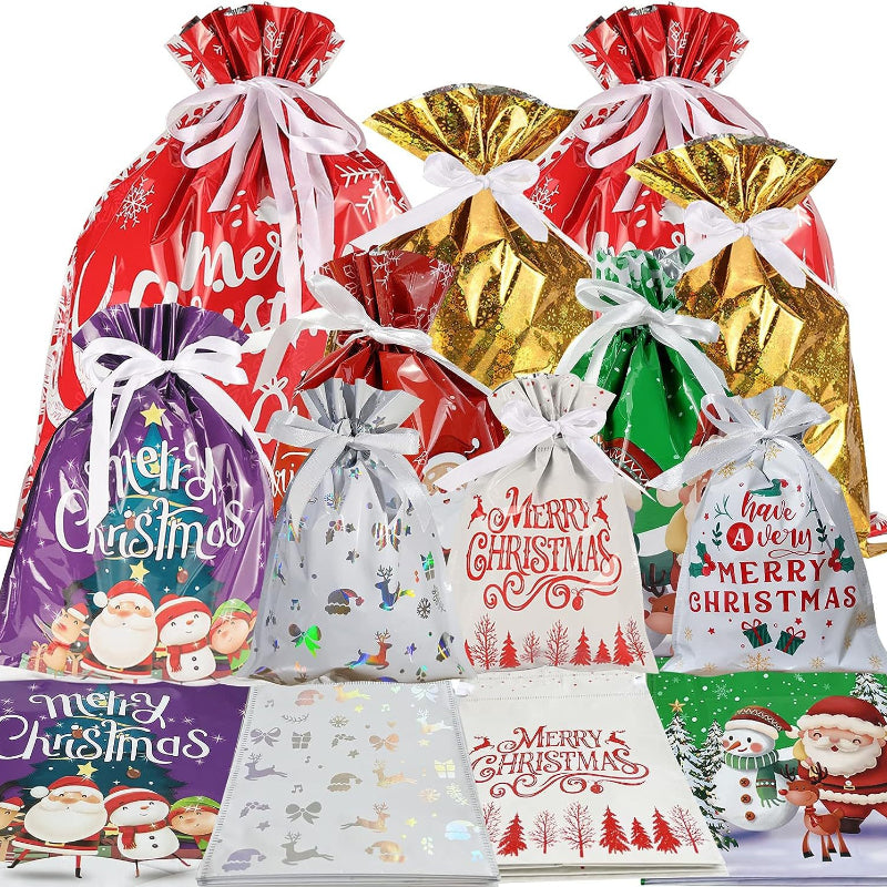 1 juego de bolsas de regalo navideñas: bolsas de dulces con cordón para decoraciones y regalos de fiesta