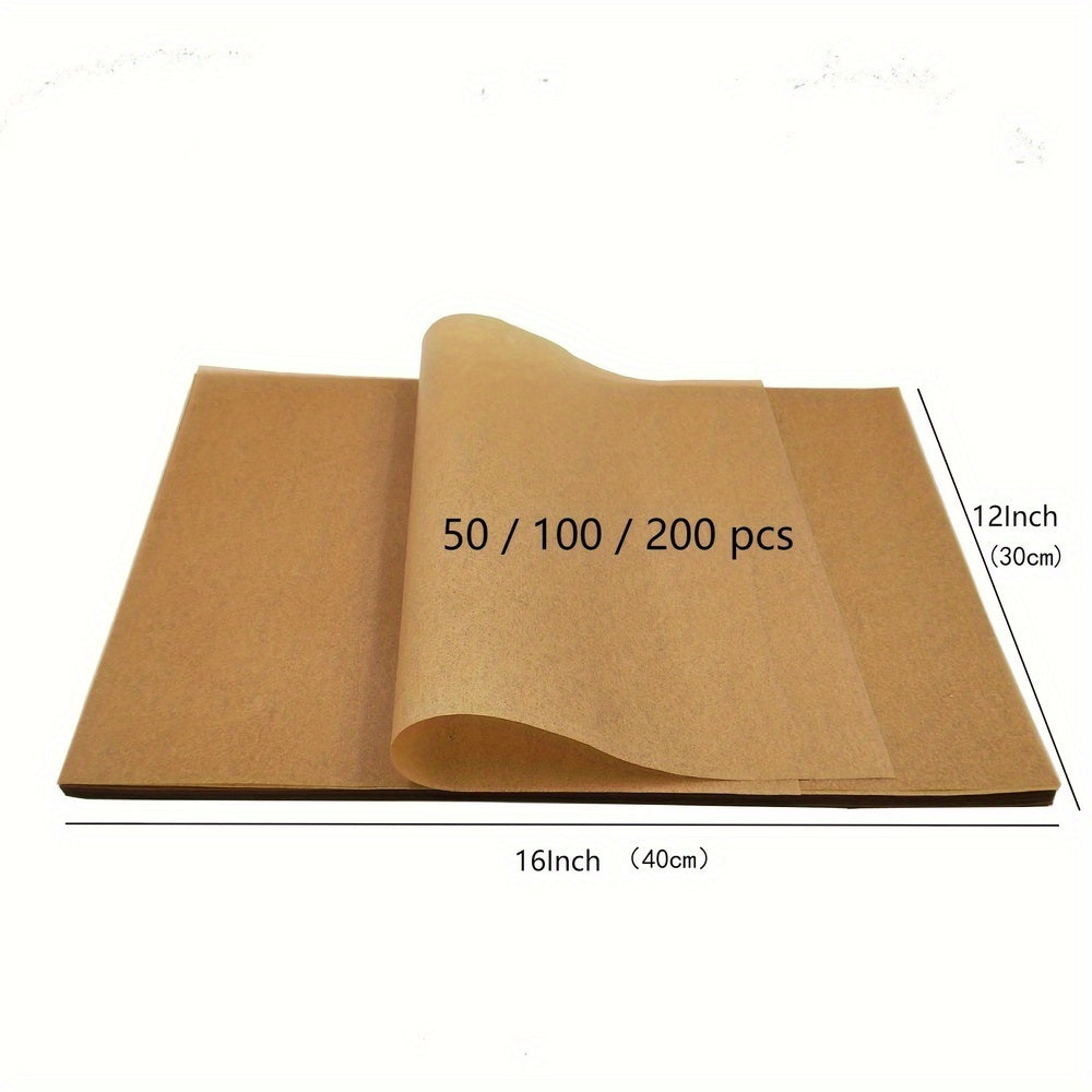 Economy Pack 50/100/200pcs Parchment Paper Baking Sheets, 12 X 16 Inches, Precut Non-Stick Parchment Sheets For Restaurant Baking, Cooking, Grilling, Air Fryer And Steaming (Unbleached)