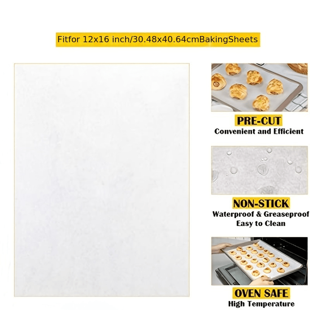 Economy Pack 50/100/200pcs Parchment Paper Baking Sheets, 12 X 16 Inches, Precut Non-Stick Parchment Sheets For Restaurant Baking, Cooking, Grilling, Air Fryer And Steaming (Unbleached)