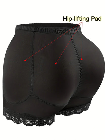 Women's Casual Shapewear Bottoms, Plus Size Contrast Lace Padded Butt Lifting Thigh Slimming Shorts - Hiccupzz