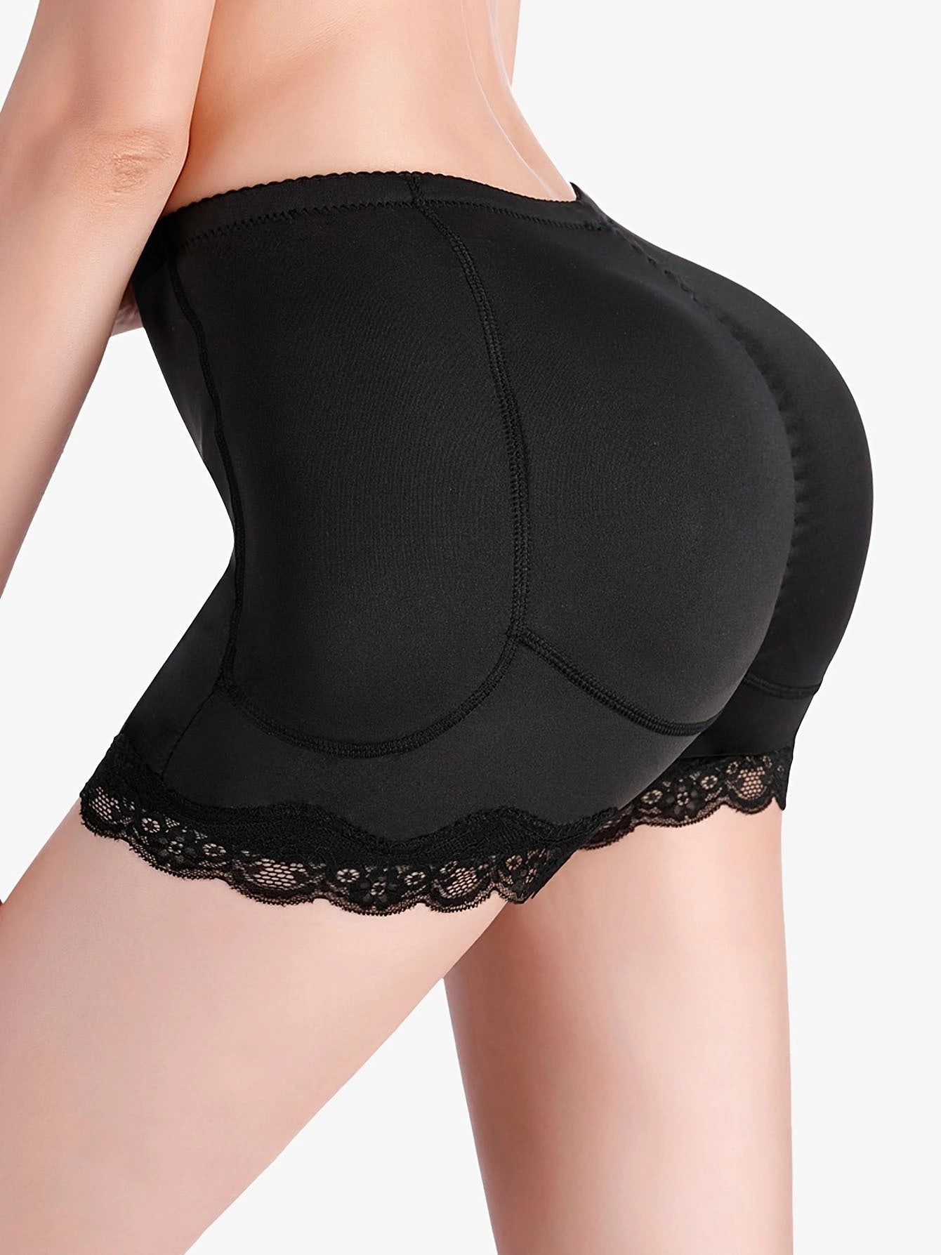 Women's Casual Shapewear Bottoms, Plus Size Contrast Lace Padded Butt Lifting Thigh Slimming Shorts