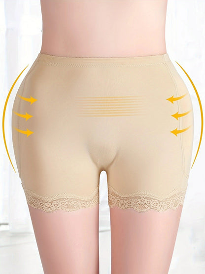 Women's Casual Shapewear Bottoms, Plus Size Contrast Lace Padded Butt Lifting Thigh Slimming Shorts - Hiccupzz