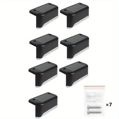 7-Pack Waterproof Solar Deck Lights, Warm White LED for Outdoor Stairs, Fence, Garden, Patio, Balcony, and Pathway Decor - Hiccupzz