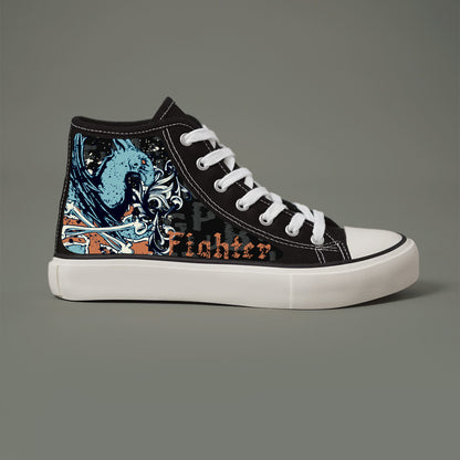 Anime Print Flat Heighten Chunky Canvas Sneakers, Wear Resistance Non Slip High Top Classic Skate Shoes, Casual Versatile Lightweight Lace Up Outdoor Walking Shoes - Hiccupzz