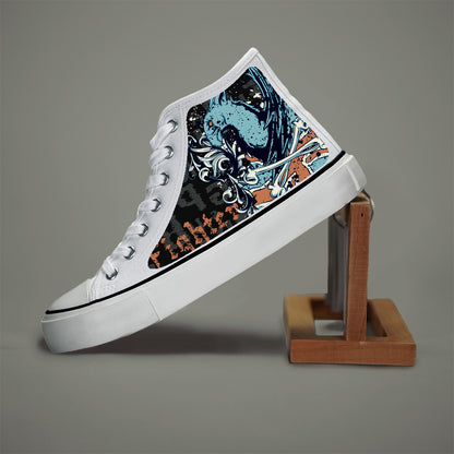 Anime Print Flat Heighten Chunky Canvas Sneakers, Wear Resistance Non Slip High Top Classic Skate Shoes, Casual Versatile Lightweight Lace Up Outdoor Walking Shoes - Hiccupzz