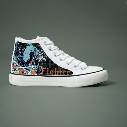 Anime Print Flat Heighten Chunky Canvas Sneakers, Wear Resistance Non Slip High Top Classic Skate Shoes, Casual Versatile Lightweight Lace Up Outdoor Walking Shoes - Hiccupzz