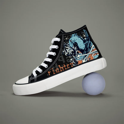 Anime Print Flat Heighten Chunky Canvas Sneakers, Wear Resistance Non Slip High Top Classic Skate Shoes, Casual Versatile Lightweight Lace Up Outdoor Walking Shoes - Hiccupzz