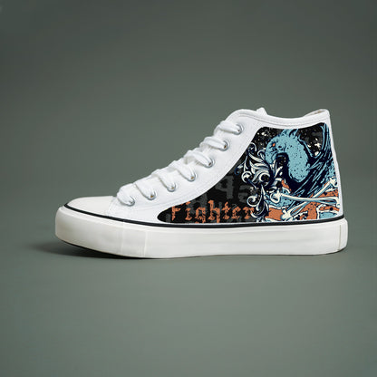 Anime Print Flat Heighten Chunky Canvas Sneakers, Wear Resistance Non Slip High Top Classic Skate Shoes, Casual Versatile Lightweight Lace Up Outdoor Walking Shoes - Hiccupzz