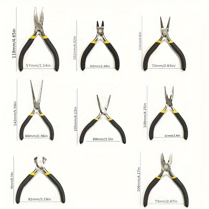 8 Pcs Mini Jewelry Pliers Set - Stainless Steel, Rustproof & Durable with Comfort Grip Handles for DIY Crafts, Beading & Repair