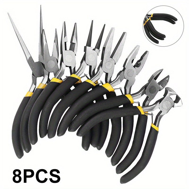 8 Pcs Mini Jewelry Pliers Set - Stainless Steel, Rustproof & Durable with Comfort Grip Handles for DIY Crafts, Beading & Repair