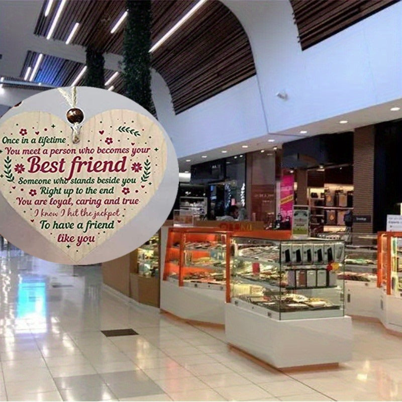 1pc Wooden Heart-Shaped Hanging Sign (10cm) – Friendship Plaque for Home Decor and Gifts