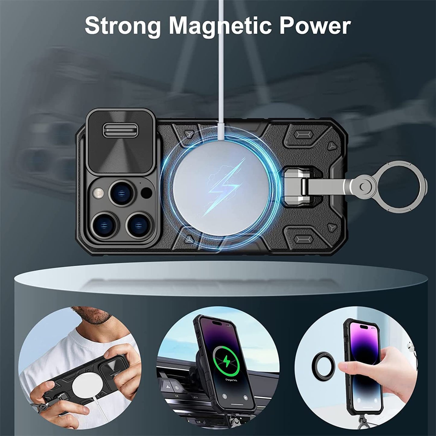 Wefor Case for iPhone 14 Pro Max Case with Stand, Slide Camera Cover, Military Grade Shockproof Portective Case Compatible with MagSafe Wireless Charger&Magnetic Car Mount Holder