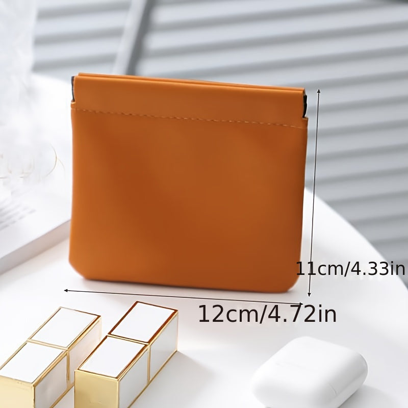 1pc Luxury PU Leather Mini Storage Pouch – Self-Closing Coin Purse & Lipstick Holder, Portable Travel Organizer for Cosmetics