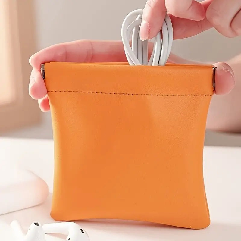 1pc Luxury PU Leather Mini Storage Pouch – Self-Closing Coin Purse & Lipstick Holder, Portable Travel Organizer for Cosmetics