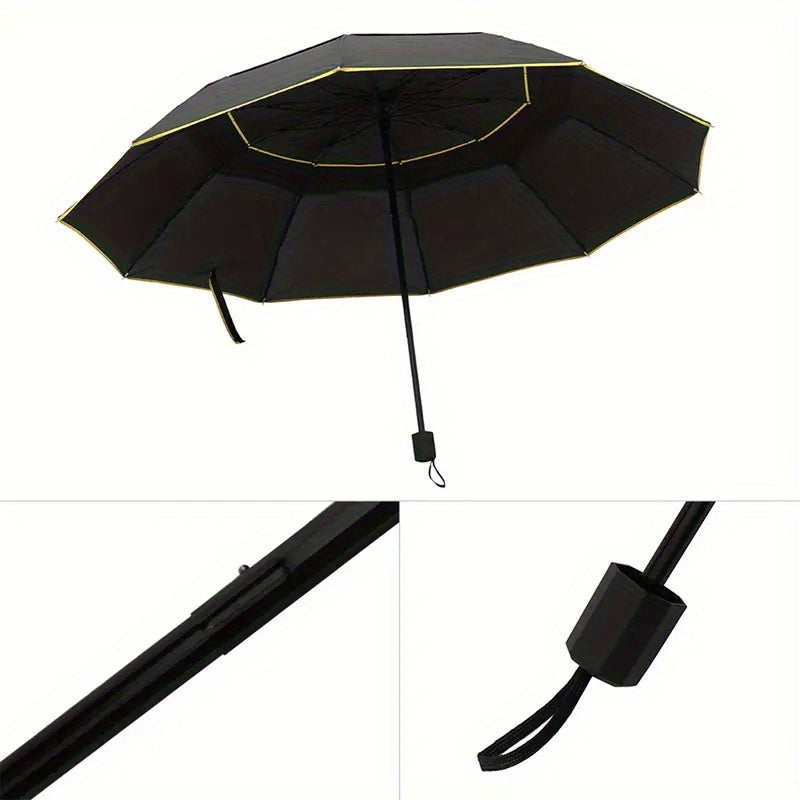 Solid Color Large 10 Ribs Folding Umbrella - Casual, Lightweight, Durable, Portable & Windproof Umbrella for Men & Women