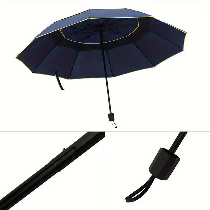 Solid Color Large 10 Ribs Folding Umbrella - Casual, Lightweight, Durable, Portable & Windproof Umbrella for Men & Women