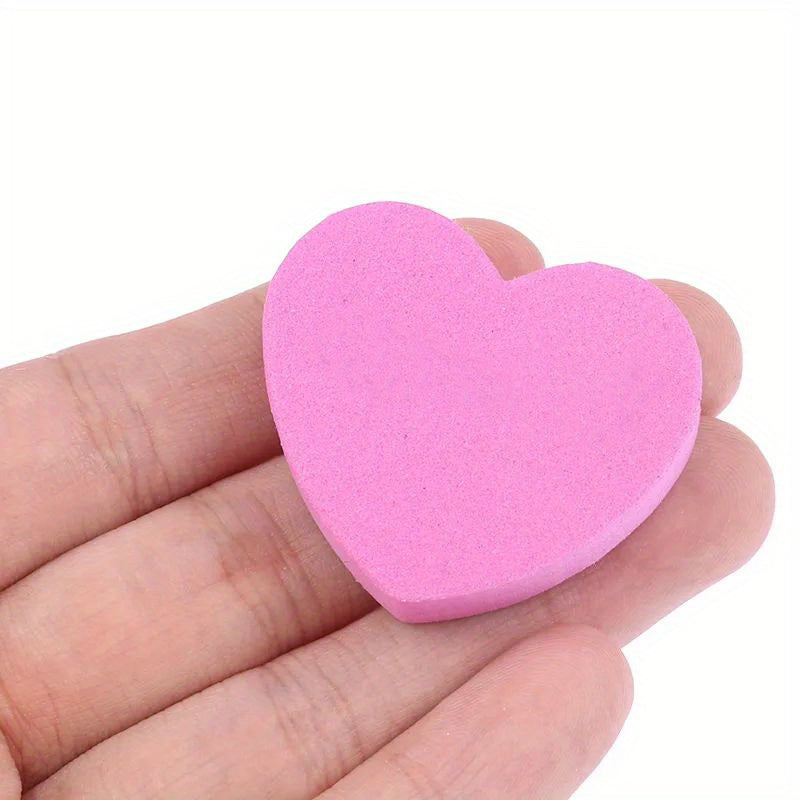 Mini Love Heart Shaped Nail Files: Double-Sided Sponge Buffers, Washable Nail Care Blocks for Home and Salon Use