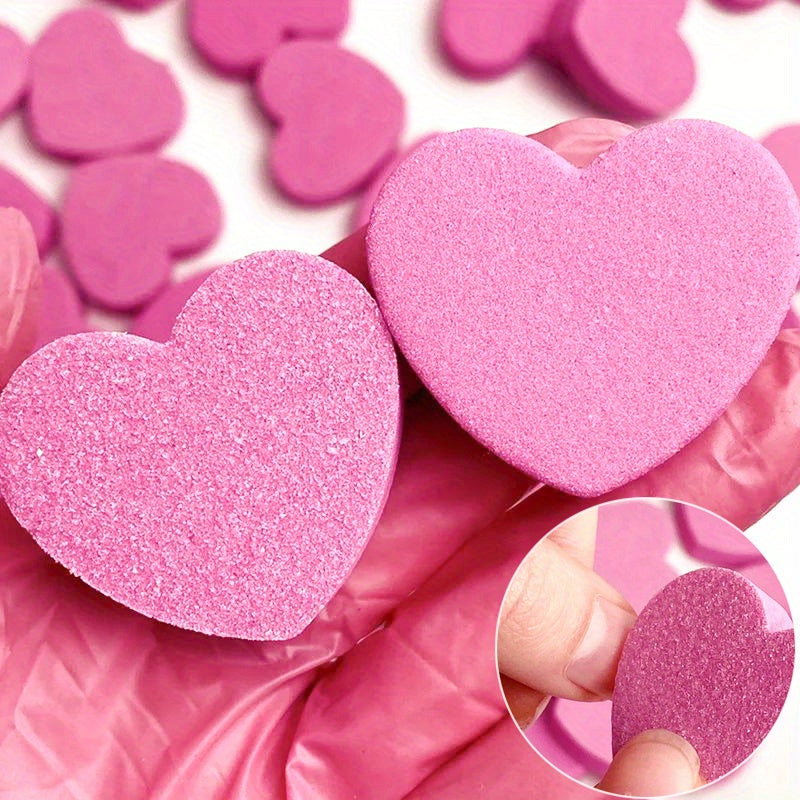 Mini Love Heart Shaped Nail Files: Double-Sided Sponge Buffers, Washable Nail Care Blocks for Home and Salon Use