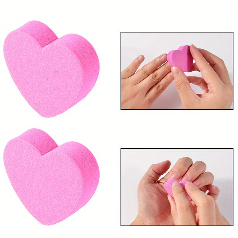 Mini Love Heart Shaped Nail Files: Double-Sided Sponge Buffers, Washable Nail Care Blocks for Home and Salon Use