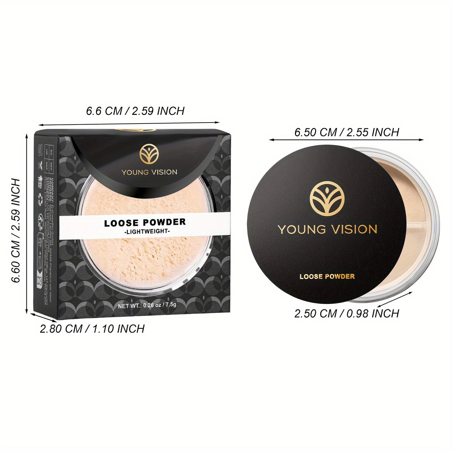 2pcs YOUNG VISION Flawless Finish Loose Powder - Translucent Setting Powder, Blurs Fine Lines & Imperfections, Lightweight, Long-Lasting, Suitable for All Skin Types, Makeup Essential