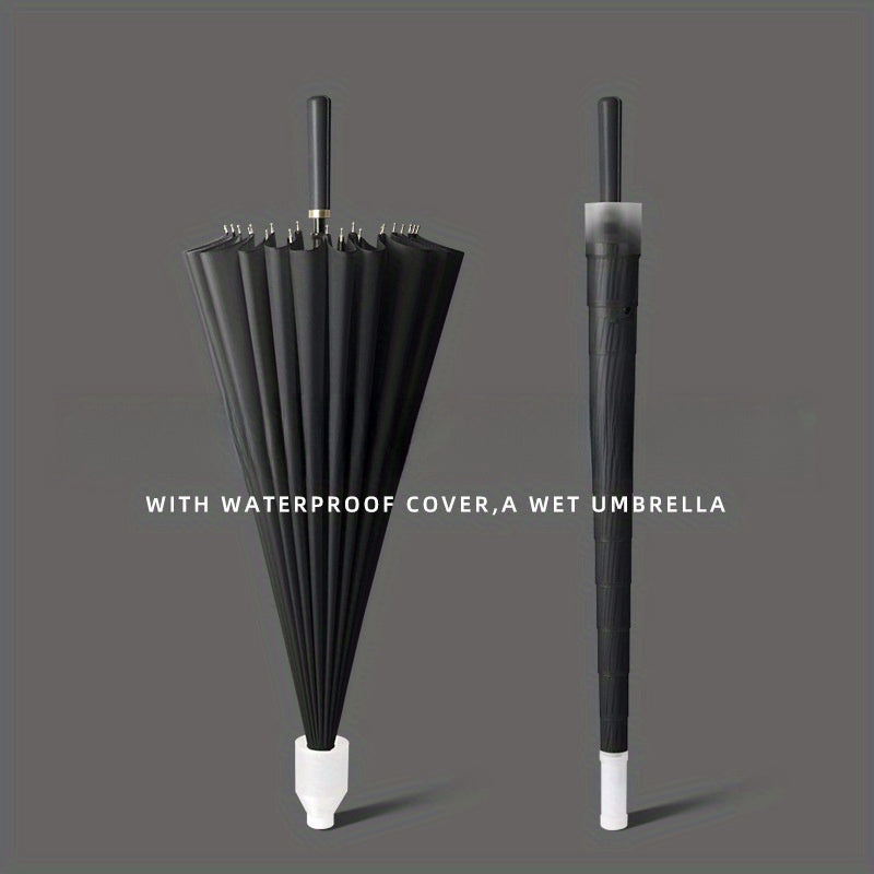 24 Ribs Compact & Waterproof Stick Umbrella with Water Cover, Durable Large Straight Umbrella for Men & Women