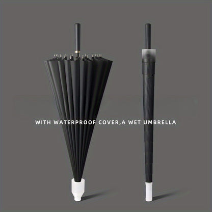 24 Ribs Compact & Waterproof Stick Umbrella with Water Cover, Durable Large Straight Umbrella for Men & Women
