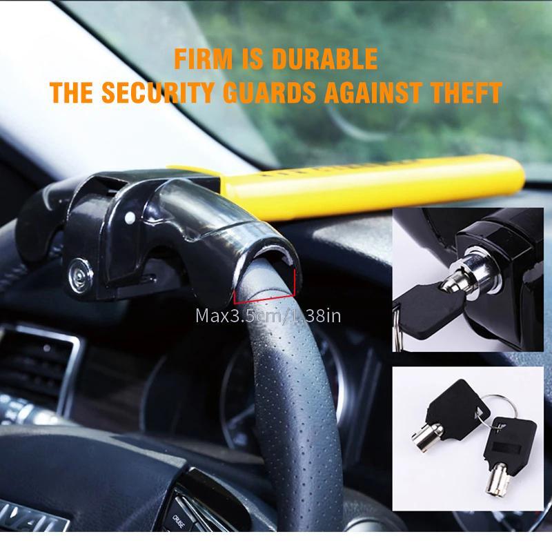 1 Pc Heavy Duty Iron Steering Wheel Lock - Universal Anti-Theft Car Security Device with 2 Keys - For Car Owners