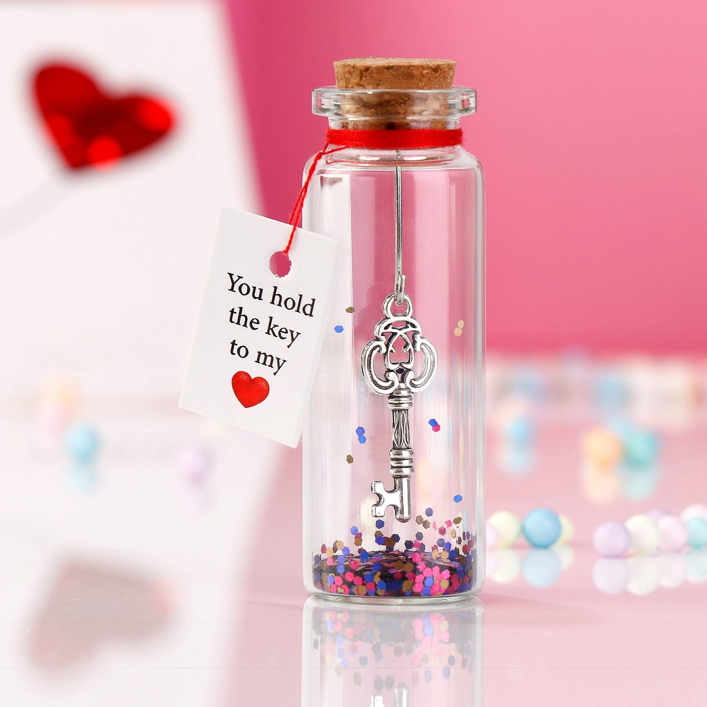 1 botella de vidrio con la frase Amor eterno: regalo hecho a mano con la llave de mi corazón para él y para ella, diseño ovalado, sin PVC, estilo moderno