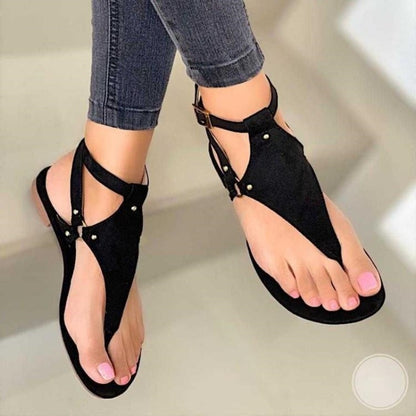 Women's Fashion Flat Sandals, Solid Color Clip Toe Ankle Strap Shoes, Casual Summer Thong Sandals - Hiccupzz