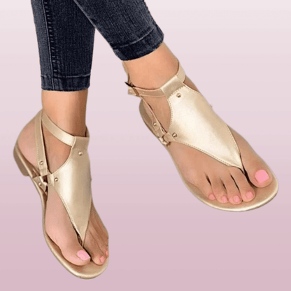 Women's Fashion Flat Sandals, Solid Color Clip Toe Ankle Strap Shoes, Casual Summer Thong Sandals - Hiccupzz