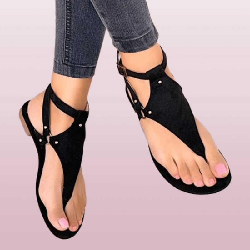 Women's Fashion Flat Sandals, Solid Color Clip Toe Ankle Strap Shoes, Casual Summer Thong Sandals