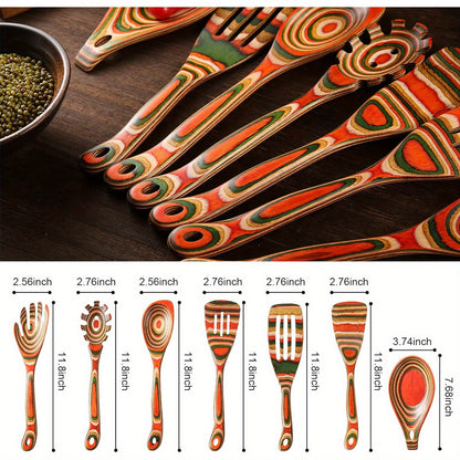 Kitchen Utensils Set for Cooking, 7 Pcs Pakkawood Wooden Cooking Spoons &amp; Spatulas with Spoon Rest, Safe for Non-Stick Cookware, Housewarming Kitchen Gift - Hiccupzz