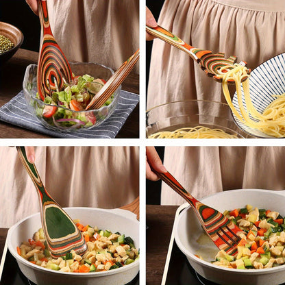 Kitchen Utensils Set for Cooking, 7 Pcs Pakkawood Wooden Cooking Spoons &amp; Spatulas with Spoon Rest, Safe for Non-Stick Cookware, Housewarming Kitchen Gift - Hiccupzz